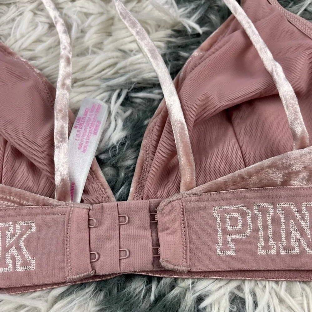 Victoria's Secret PINK Womens Bralette Velour Velvet Unlined Strappy Back Medium